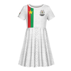 Personalized Burkina Faso Kid Short Sleeve Dress Striped White - Bogolan Pattern - African Pride