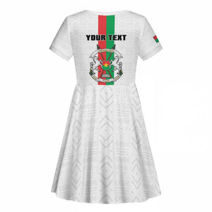 Personalized Burkina Faso Kid Short Sleeve Dress Striped White - Bogolan Pattern - African Pride