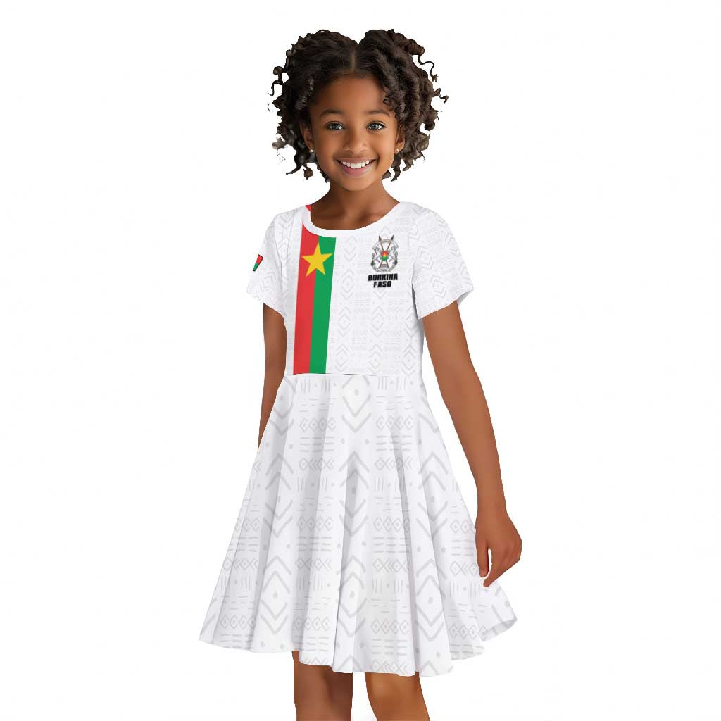 Personalized Burkina Faso Kid Short Sleeve Dress Striped White - Bogolan Pattern - African Pride