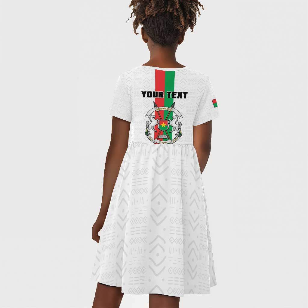 Personalized Burkina Faso Kid Short Sleeve Dress Striped White - Bogolan Pattern - African Pride