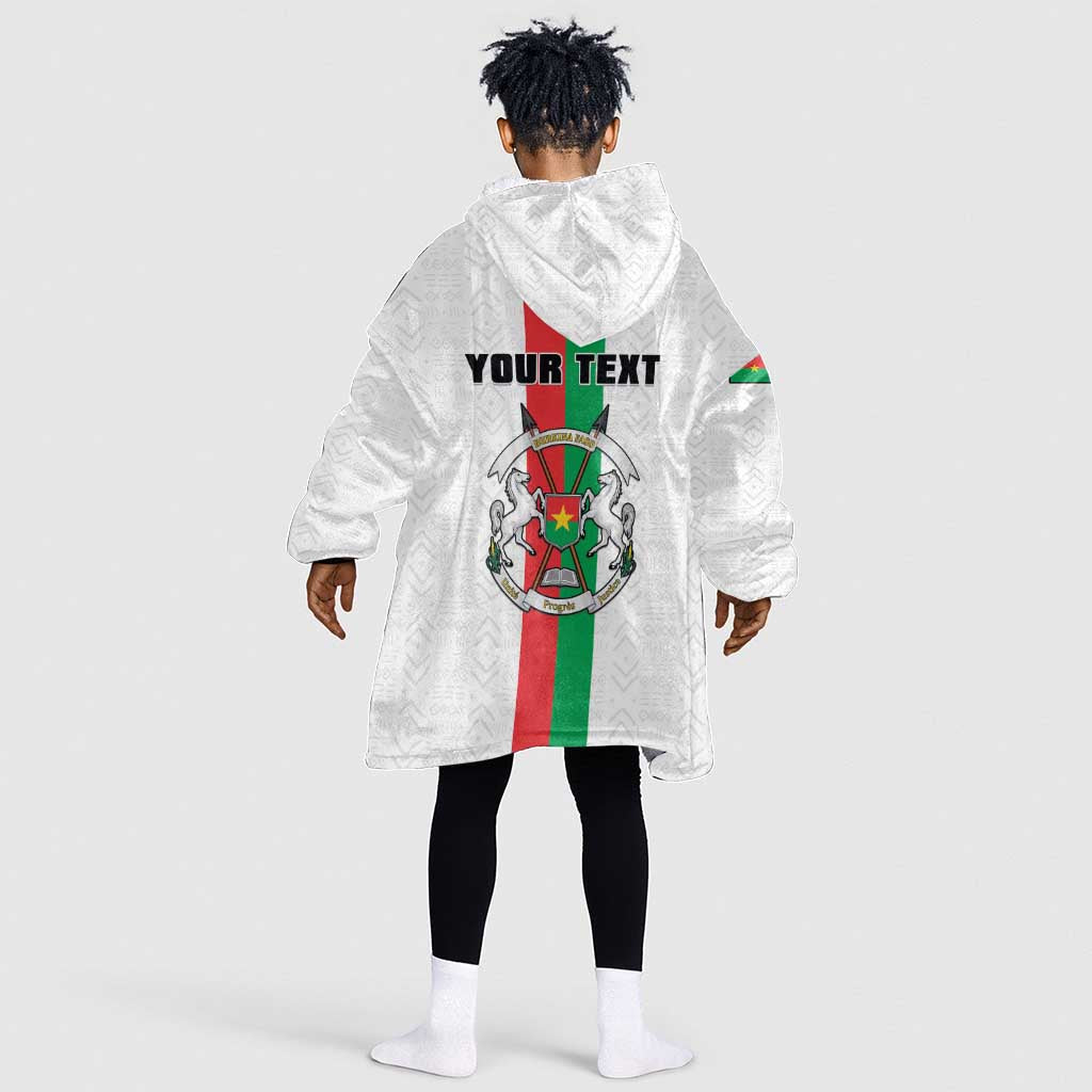 Personalized Burkina Faso Kid Wearable Blanket Hoodie Striped White - Bogolan Pattern - African Pride