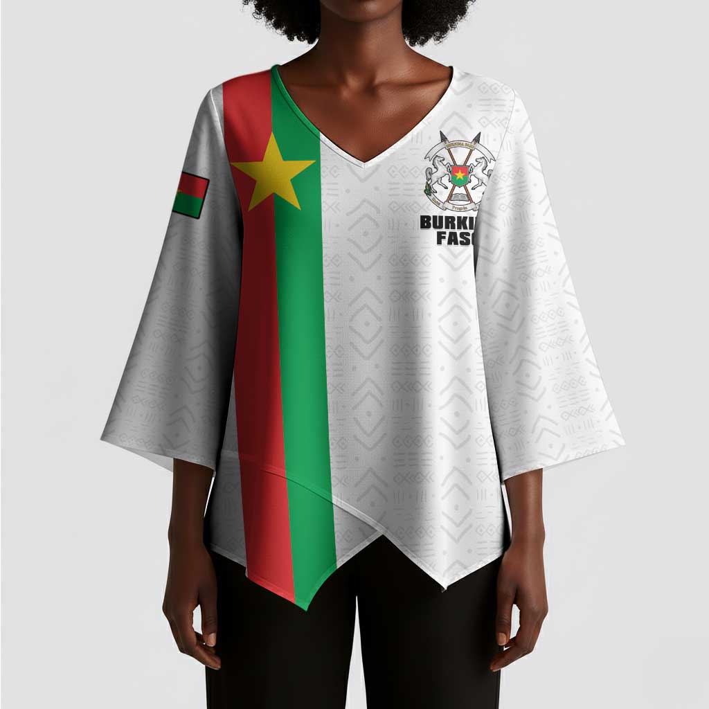 Personalized Burkina Faso Striped Kimono Sleeve Blouse African Mud Cloth Pattern - White