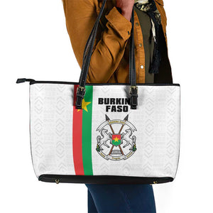 Burkina Faso Leather Tote Bag Striped White - Bogolan Pattern - African Pride