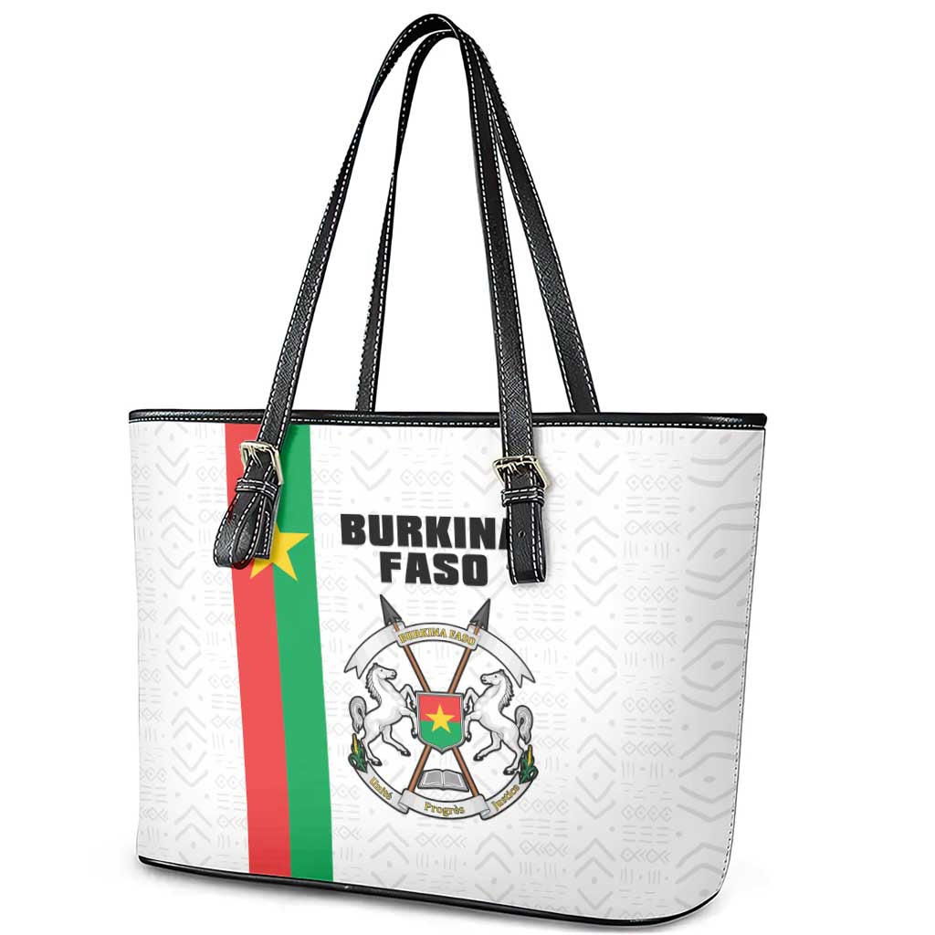 Burkina Faso Leather Tote Bag Striped White - Bogolan Pattern - African Pride