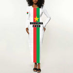 Personalized Burkina Faso Long Sleeve Bodycon Dress Striped White - Bogolan Pattern - African Pride