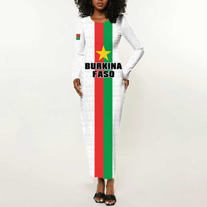 Personalized Burkina Faso Long Sleeve Bodycon Dress Striped White - Bogolan Pattern - African Pride