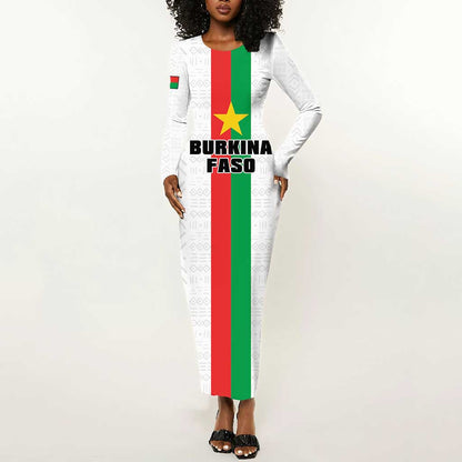 Personalized Burkina Faso Long Sleeve Bodycon Dress Striped White - Bogolan Pattern - African Pride
