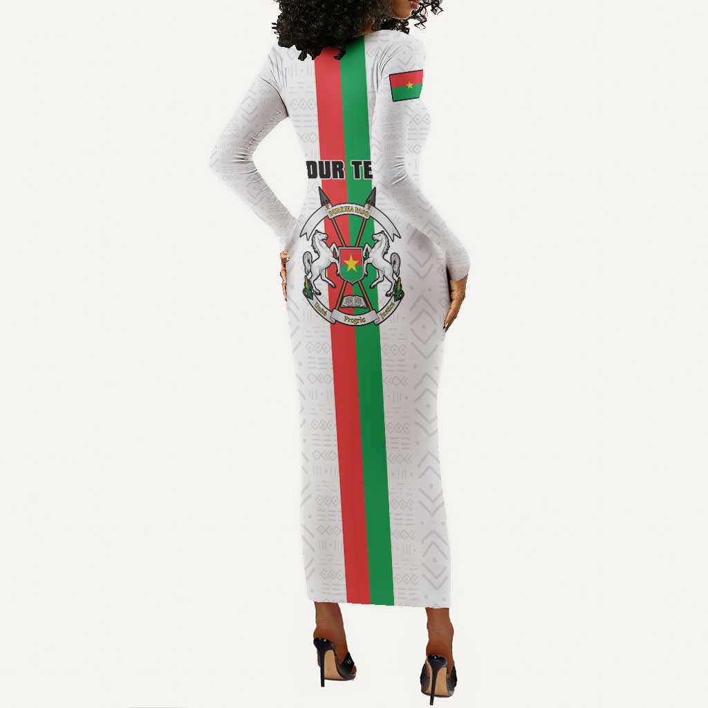 Personalized Burkina Faso Long Sleeve Bodycon Dress Striped White - Bogolan Pattern - African Pride