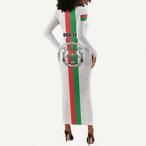 Personalized Burkina Faso Long Sleeve Bodycon Dress Striped White - Bogolan Pattern - African Pride