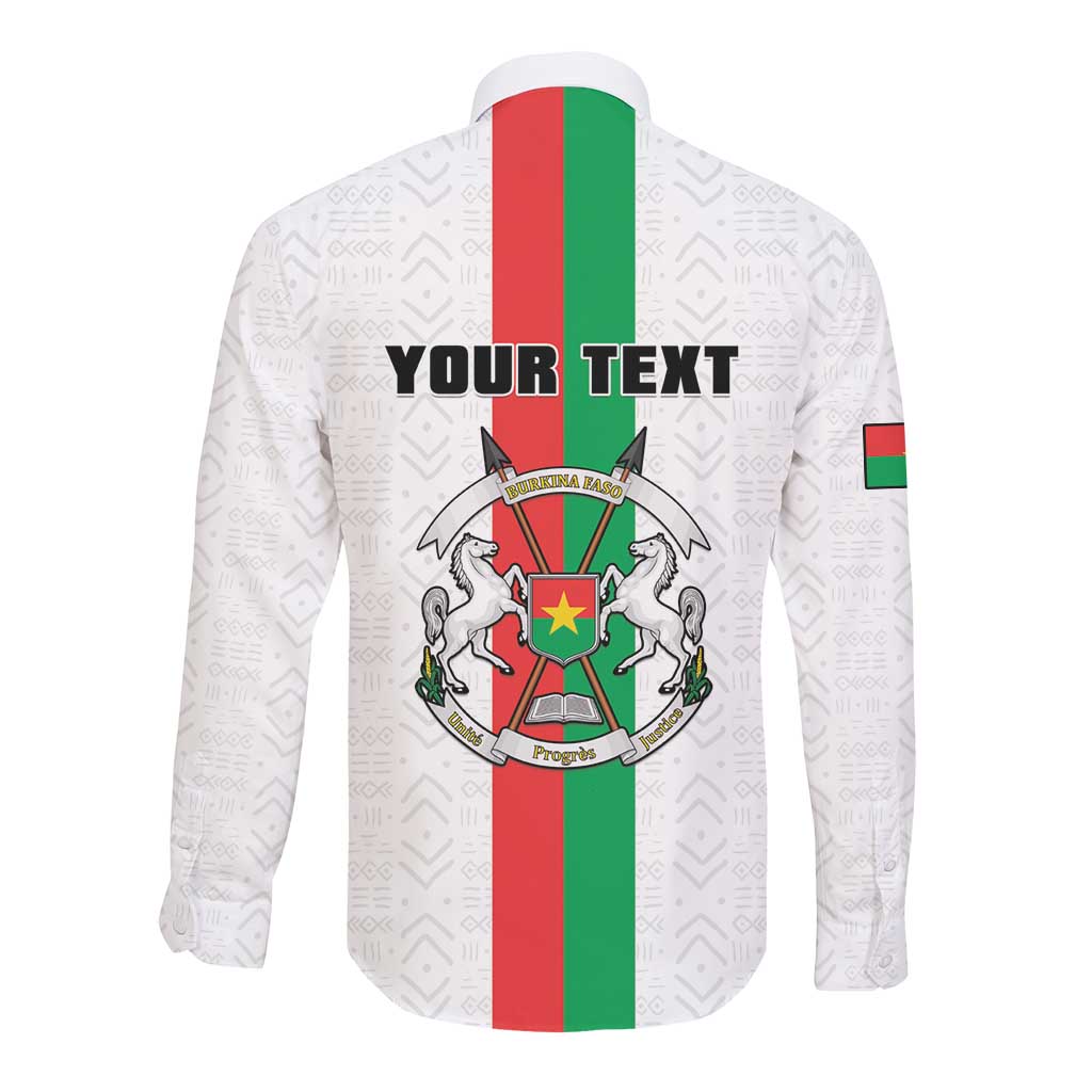 Personalized Burkina Faso Long Sleeve Button Shirt Striped White - Bogolan Pattern - African Pride