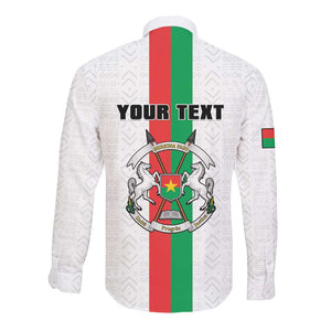 Personalized Burkina Faso Long Sleeve Button Shirt Striped White - Bogolan Pattern - African Pride