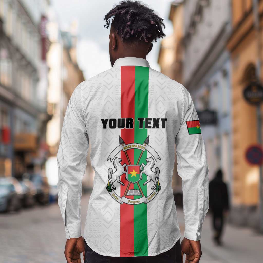 Personalized Burkina Faso Long Sleeve Button Shirt Striped White - Bogolan Pattern - African Pride