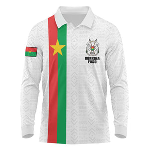 Personalized Burkina Faso Long Sleeve Polo Shirt Striped White - Bogolan Pattern - African Pride