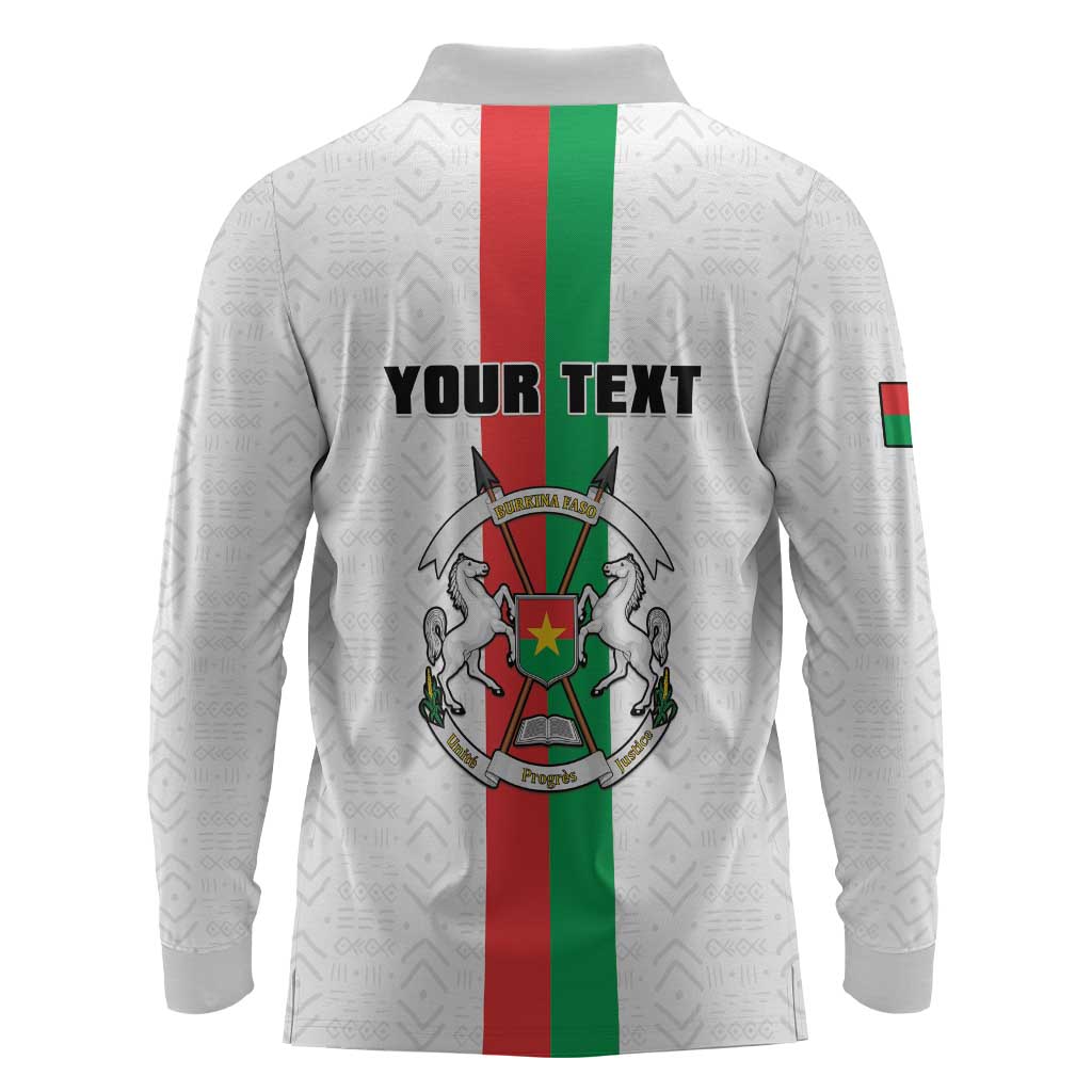 Personalized Burkina Faso Long Sleeve Polo Shirt Striped White - Bogolan Pattern - African Pride