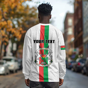 Personalized Burkina Faso Long Sleeve Shirt Striped White - Bogolan Pattern - African Pride