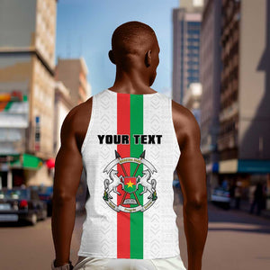 Personalized Burkina Faso Men Tank Top Striped White - Bogolan Pattern - African Pride