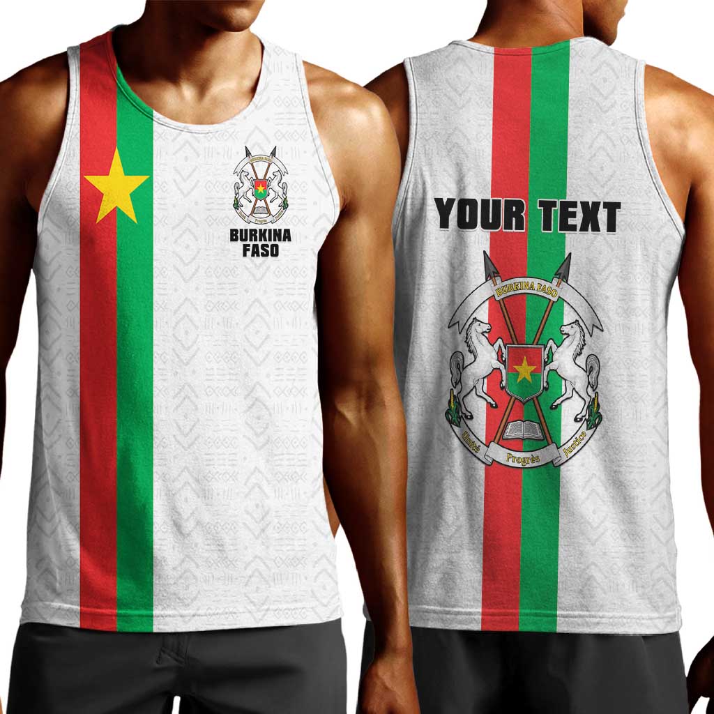 Personalized Burkina Faso Men Tank Top Striped White - Bogolan Pattern - African Pride
