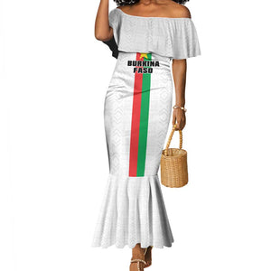 Personalized Burkina Faso Mermaid Dress Striped White - Bogolan Pattern - African Pride