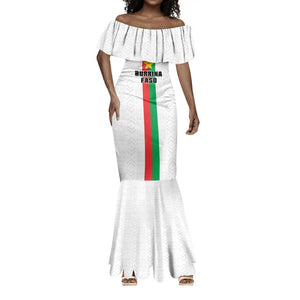 Personalized Burkina Faso Mermaid Dress Striped White - Bogolan Pattern - African Pride
