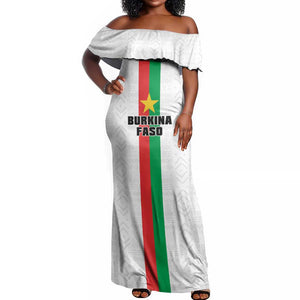 Personalized Burkina Faso Off Shoulder Maxi Dress Striped White - Bogolan Pattern - African Pride