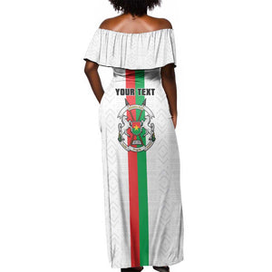 Personalized Burkina Faso Off Shoulder Maxi Dress Striped White - Bogolan Pattern - African Pride