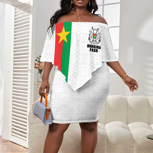 Personalized Burkina Faso Off Shoulder Short Dress Striped White - Bogolan Pattern - African Pride