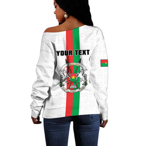 Personalized Burkina Faso Off Shoulder Sweater Striped White - Bogolan Pattern - African Pride