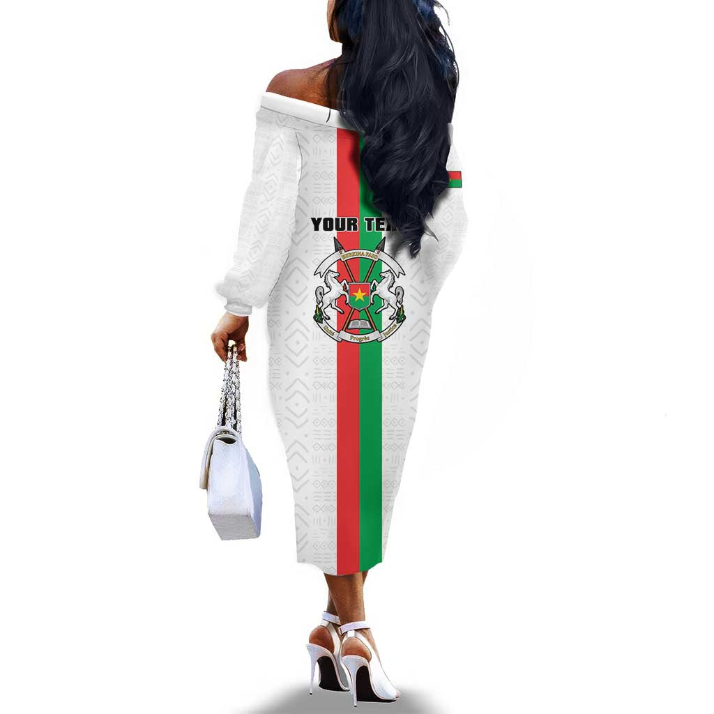 Personalized Burkina Faso Off The Shoulder Long Sleeve Dress Striped White - Bogolan Pattern - African Pride