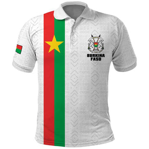 Personalized Burkina Faso Polo Shirt Striped White - Bogolan Pattern - African Pride
