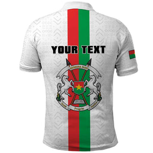 Personalized Burkina Faso Polo Shirt Striped White - Bogolan Pattern - African Pride