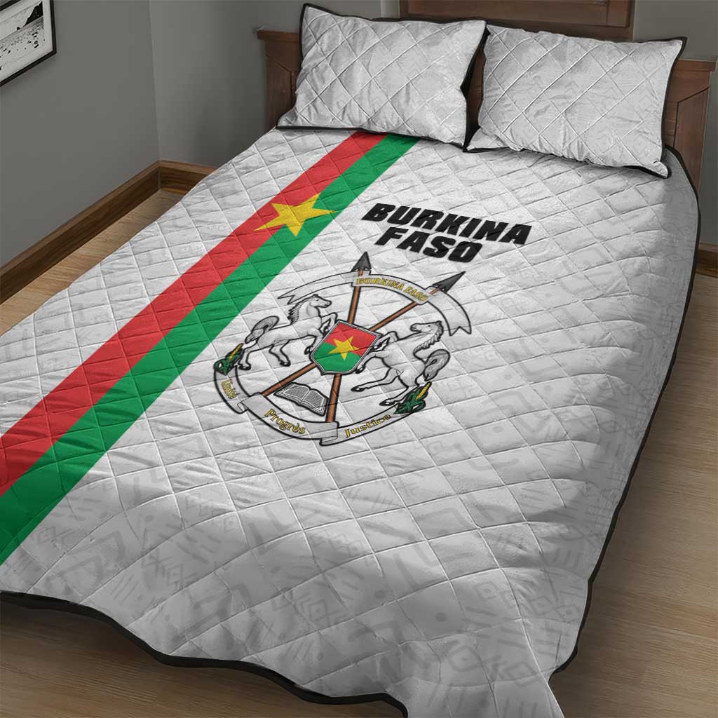 Burkina Faso Quilt Bed Set Striped White - Bogolan Pattern - African Pride
