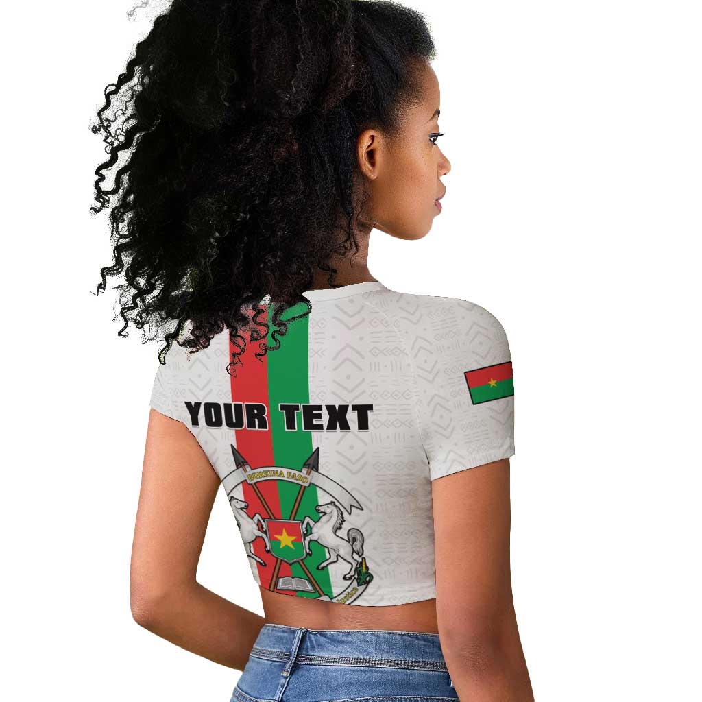 Personalized Burkina Faso Raglan Cropped T shirt Striped White - Bogolan Pattern - African Pride