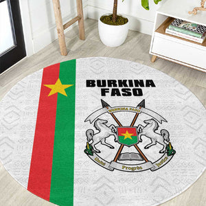 Burkina Faso Round Carpet Striped White - Bogolan Pattern - African Pride
