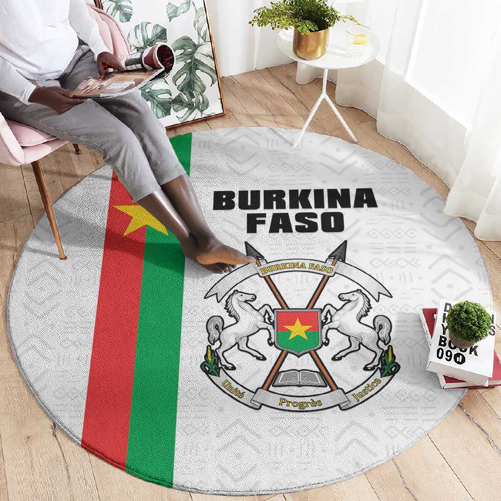 Burkina Faso Round Carpet Striped White - Bogolan Pattern - African Pride
