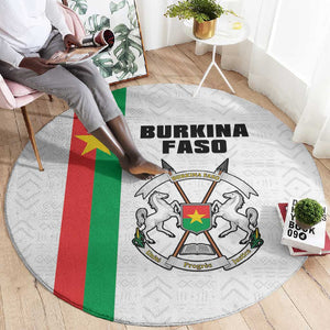 Burkina Faso Round Carpet Striped White - Bogolan Pattern - African Pride