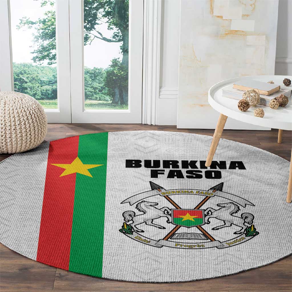 Burkina Faso Round Carpet Striped White - Bogolan Pattern - African Pride