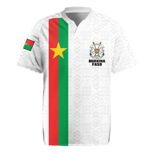 Personalized Burkina Faso Rugby Jersey Striped White - Bogolan Pattern - African Pride