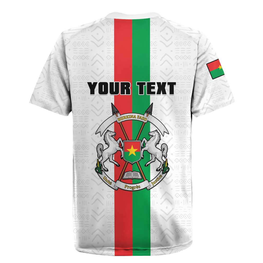 Personalized Burkina Faso Rugby Jersey Striped White - Bogolan Pattern - African Pride