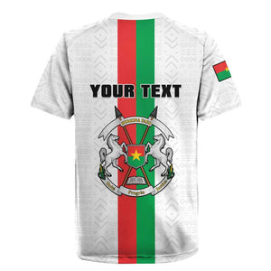 Personalized Burkina Faso Rugby Jersey Striped White - Bogolan Pattern - African Pride
