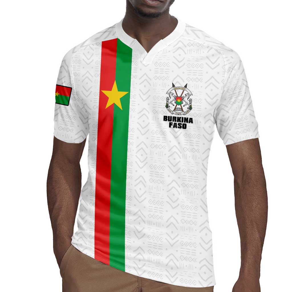 Personalized Burkina Faso Rugby Jersey Striped White - Bogolan Pattern - African Pride