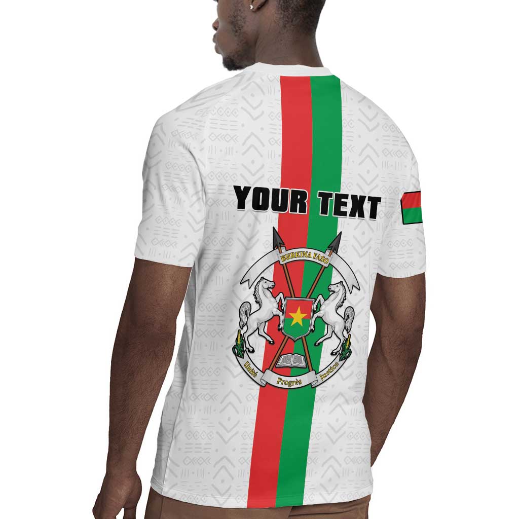 Personalized Burkina Faso Rugby Jersey Striped White - Bogolan Pattern - African Pride