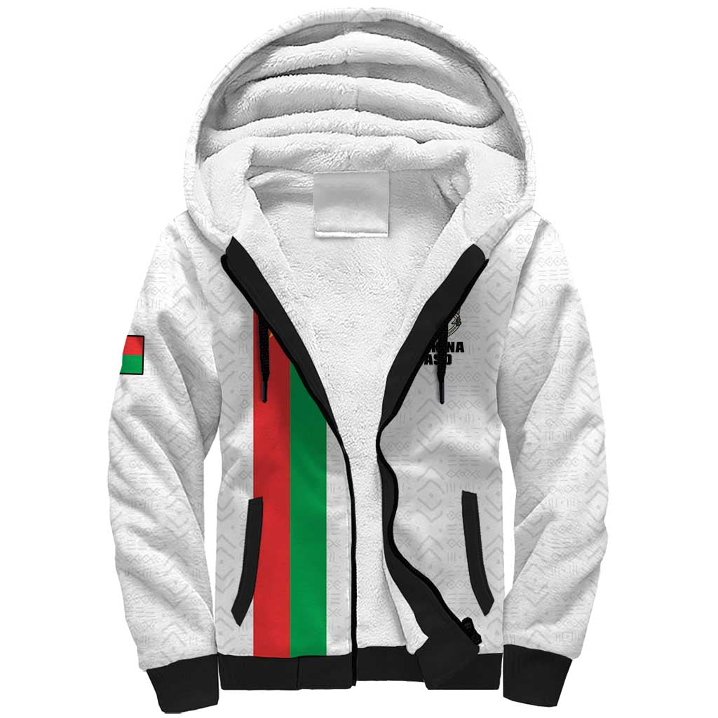Personalized Burkina Faso Sherpa Hoodie Striped White - Bogolan Pattern - African Pride