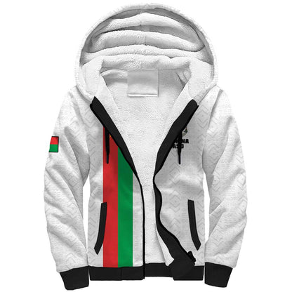 Personalized Burkina Faso Sherpa Hoodie Striped White - Bogolan Pattern - African Pride