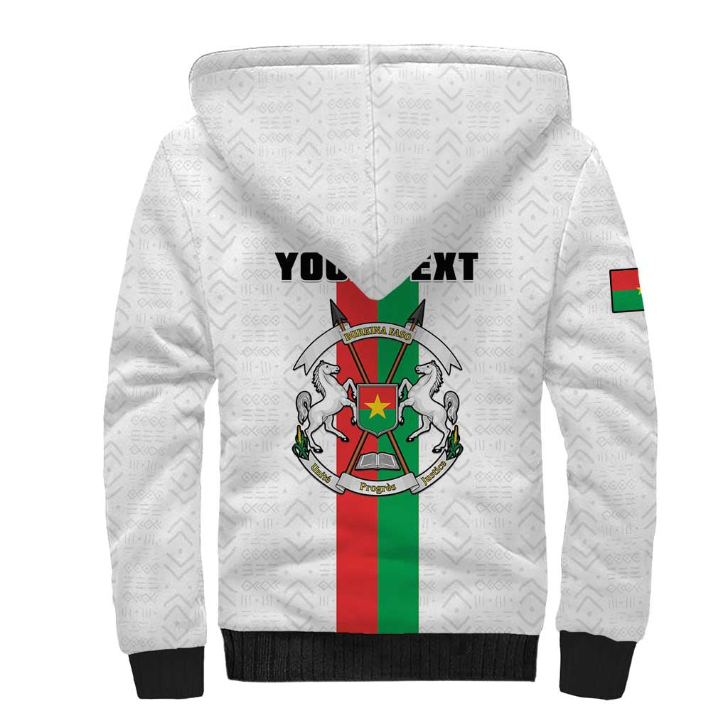 Personalized Burkina Faso Sherpa Hoodie Striped White - Bogolan Pattern - African Pride