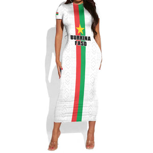 Personalized Burkina Faso Short Sleeve Bodycon Dress Striped White - Bogolan Pattern - African Pride