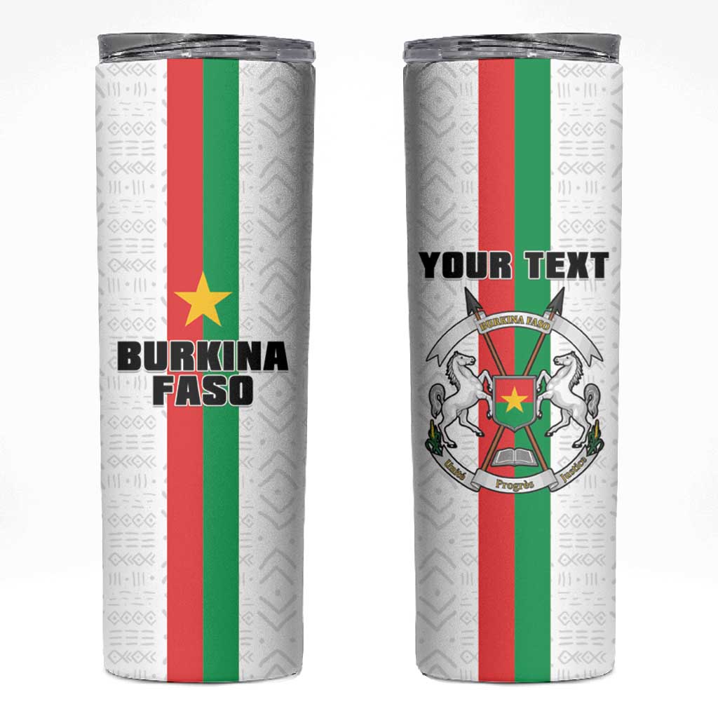 Personalized Burkina Faso Skinny Tumbler Striped White - Bogolan Pattern - African Pride