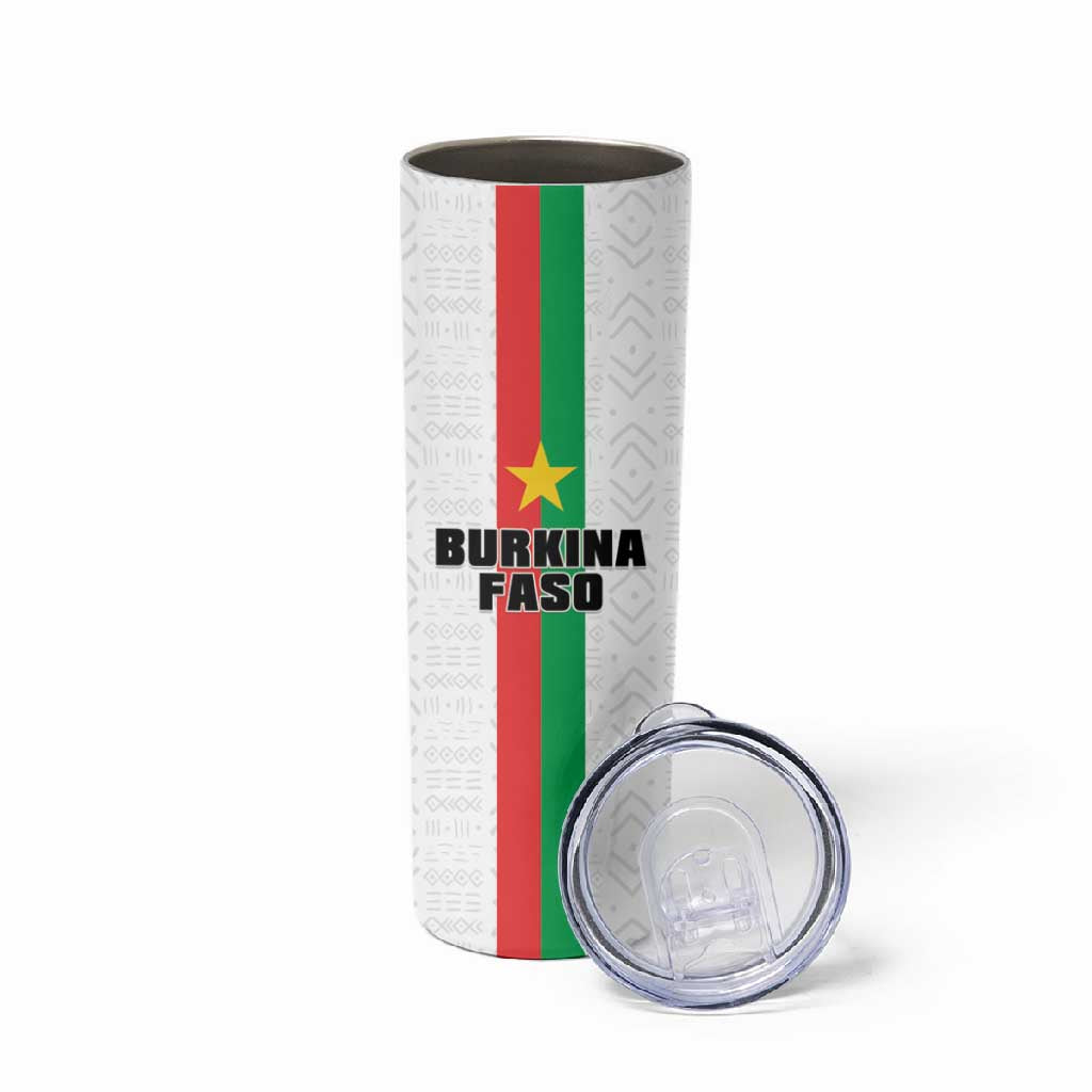 Personalized Burkina Faso Skinny Tumbler Striped White - Bogolan Pattern - African Pride