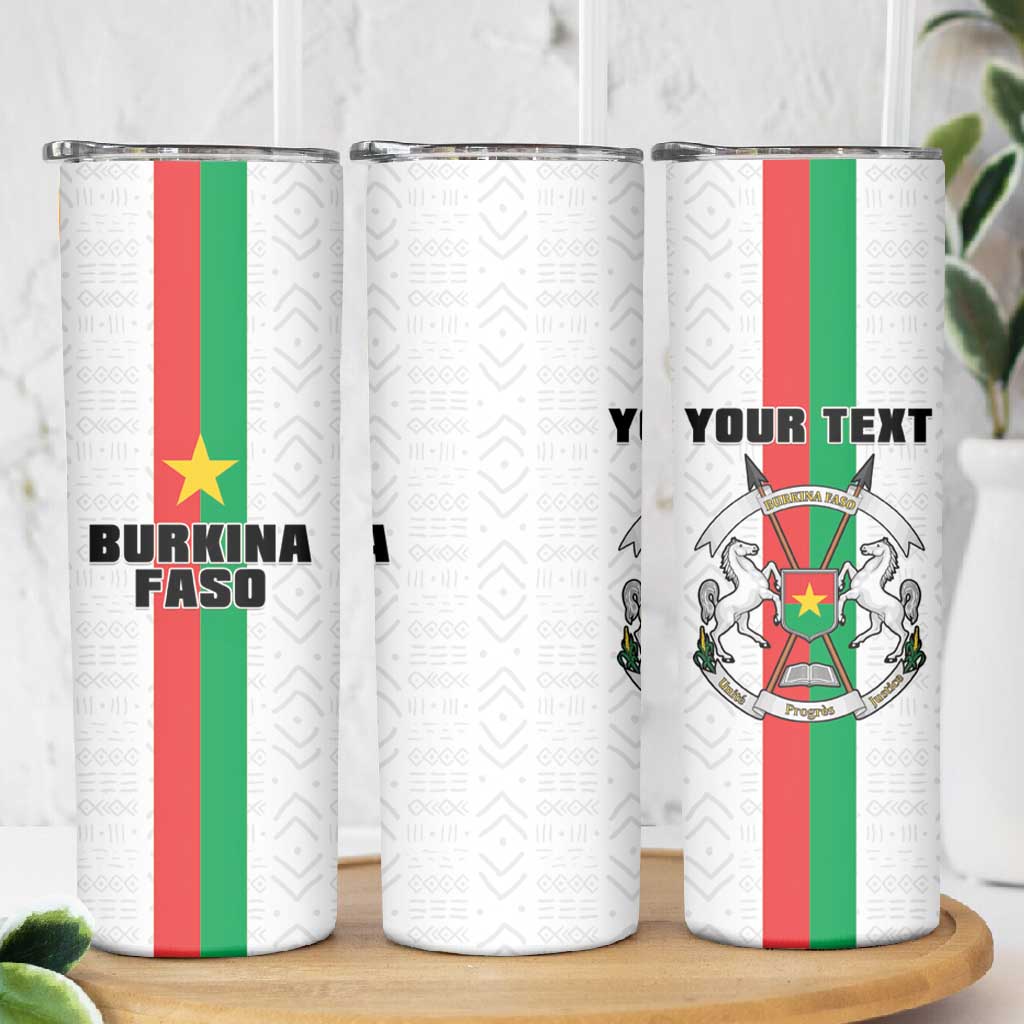 Personalized Burkina Faso Skinny Tumbler Striped White - Bogolan Pattern - African Pride