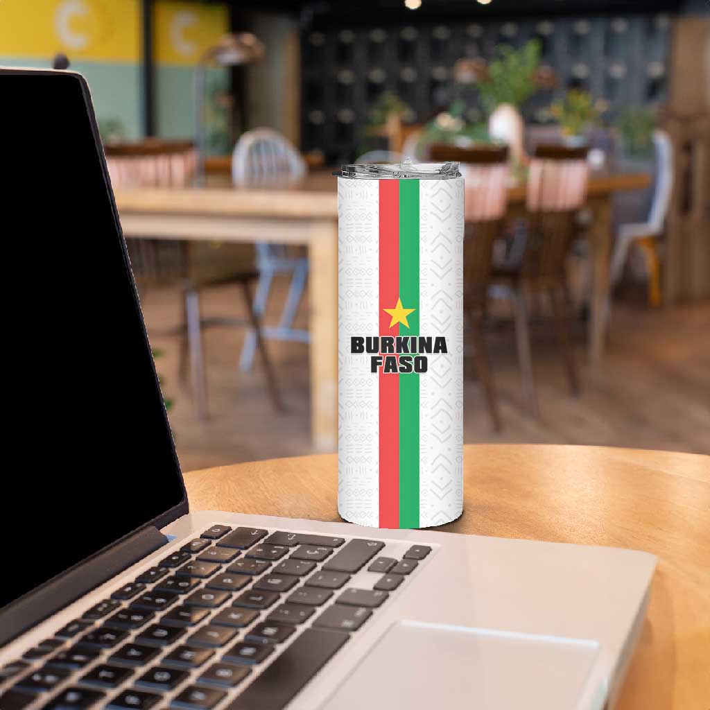 Personalized Burkina Faso Skinny Tumbler Striped White - Bogolan Pattern - African Pride