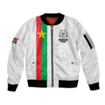 Personalized Burkina Faso Sleeve Zip Bomber Jacket Striped White - Bogolan Pattern - African Pride